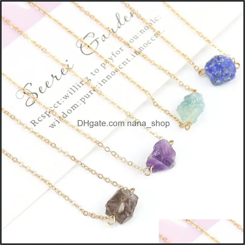 Natural crystal stone irregularity pendant necklace Reiki Healing Lapis Lazuli Tiger`s Eye Pink Quartz Crystal Amethysts necklaces for women