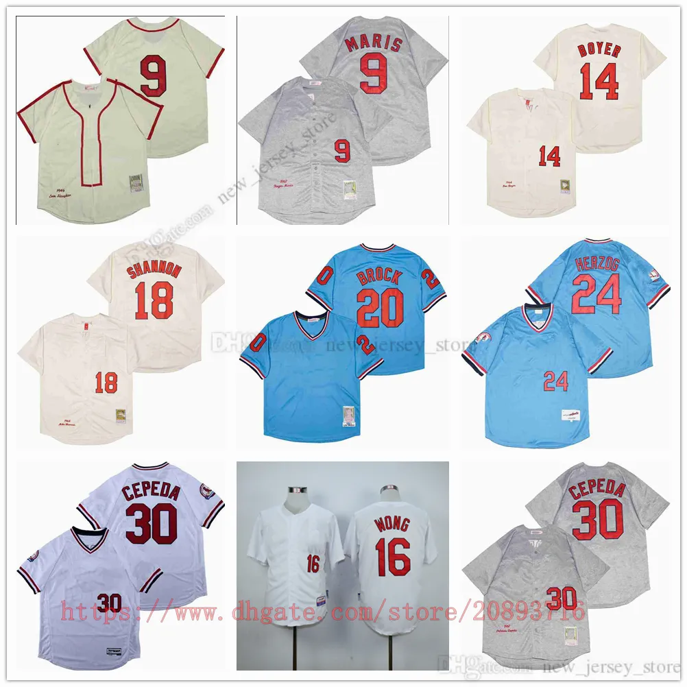 Film Vintage Baseball Jerseys porte cousu 9 RogerMaris 20 LouBrock 30 OrlandoCepeda tous cousus nom numéro respirant Sport vente maillot de haute qualité