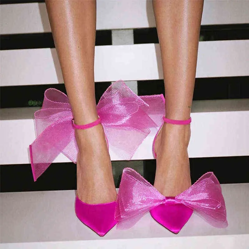 Tulle Bow Heels Pointed Toe Stiletto High Heels Women Pumps Pink Satin Wedding Bridal Party Prom Shoes 2024 From Liancheng06 26.82 DHgate.Com