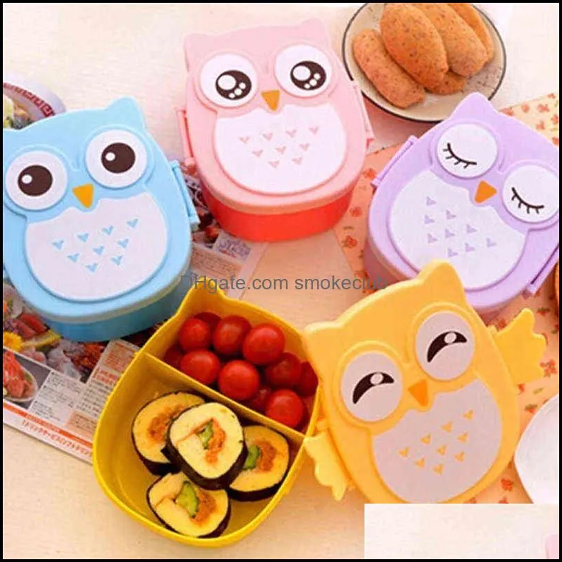Tableware Hamburger Lunch Box Double Tier Cute Burger Bento Lunchbox Microwave Food Container Fork Set Owl Compartment 0221