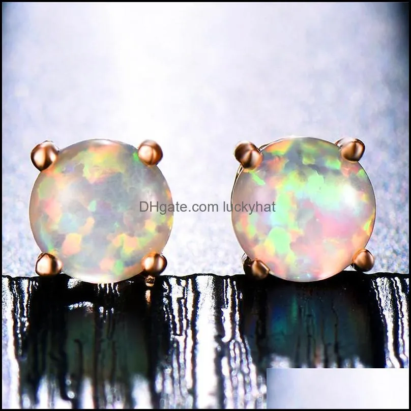 Fashion Opal Stud Earrings For Women Bridal Purple Pink Blue Tiny Opal Earrings Wedding Party Jewelry