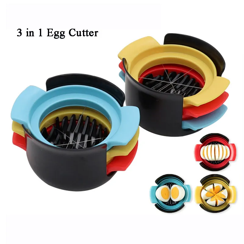 Kitchen Tools 3 in 1 Multi-function Stainless Steel Egg Cutter Fruit & Vegetable Egg Divider Cutting Flap Dividing Artifact Cooking Supplies LT0201