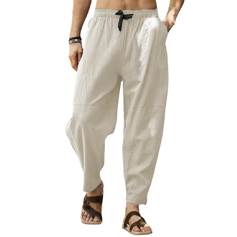 Pantaloni da uomo uomini primaverili e estivi casual tutti abbinano in lino in cotone solido cotone pantalone sciolte