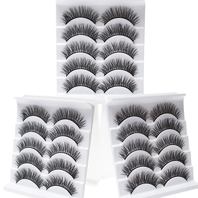 5 paires de cils naturels légers Faux 3D vison cils doux vaporeux moelleux Faux cils Extension sans cruauté réutilisation beaucoup de maquillage de cils