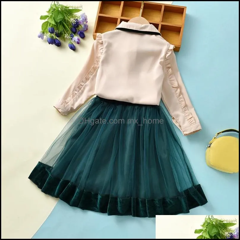 kids clothing sets girls outfits children ruffle shirt tops+mesh net yarn skirts 2pcs/set summer spring autumn fashion korean version baby clothes