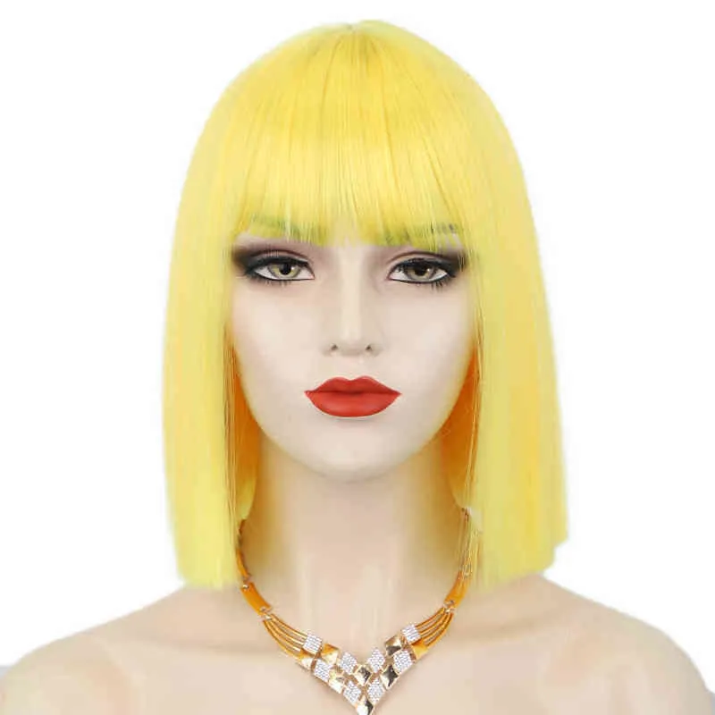 Aisi Hair Synthetic Short Straight Yellow Wig with Bangs Pink Blonde Black Bob for Women Cosplay 220622