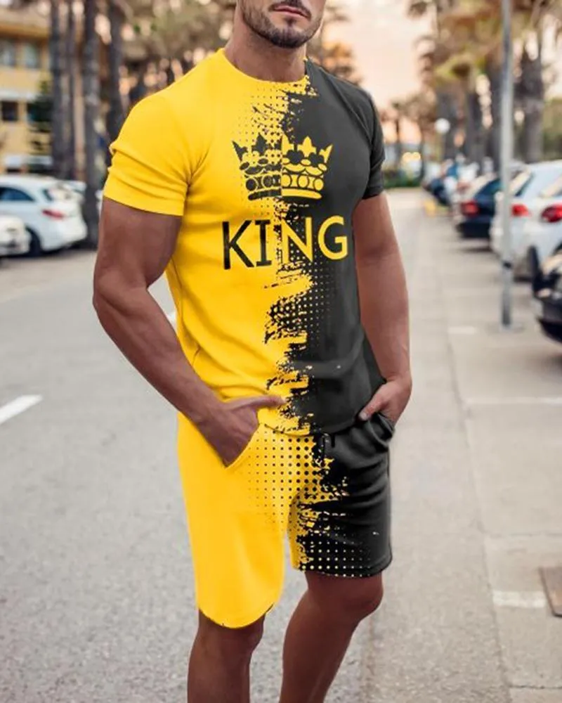 Tracksuits voor heren zomer heren t-shirt shorts 2-delige set Crown King Tracksuit Sweat-shirt broeken lopende pak mannen kleding fashionmensen '