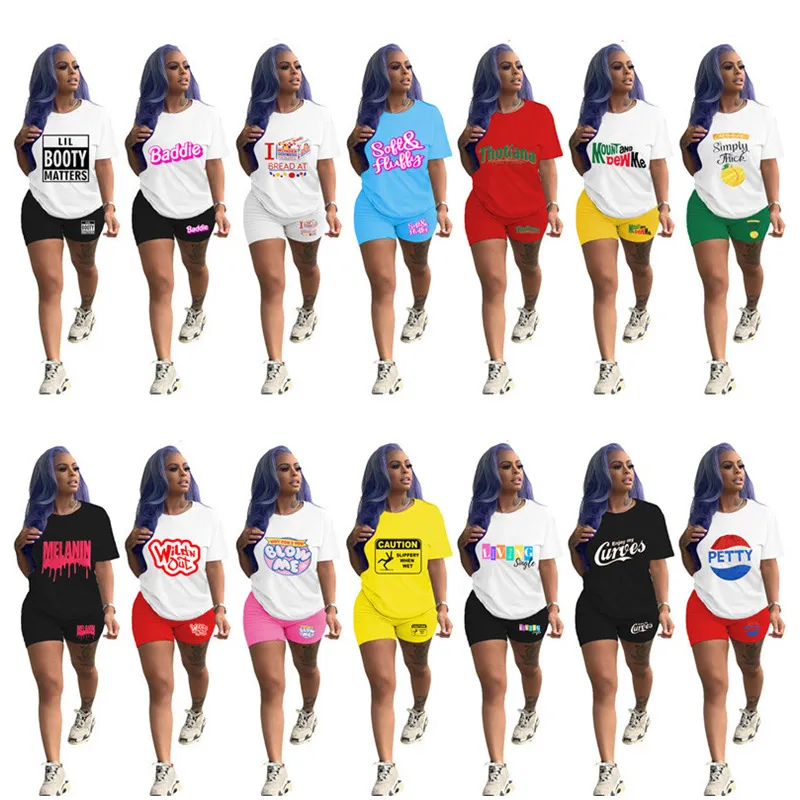 Fashion Letter Women Tracksuit Short Sleeve O-neck T-shirt Tops and Shorts Short Pants 2 Piece Suit Summer Outfits Casual Sports Set Clothes Classical