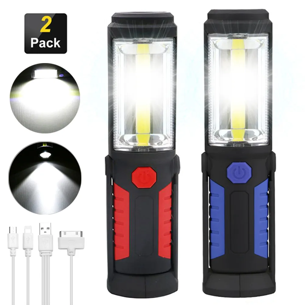 Camping Lantern Portable USB Raddbar COB Night Light ficklampa LED Torch Work Light Lamp med batterimagnet