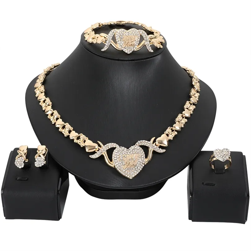 I più nuovi set di gioielli africani portano Ti amo Set di gioielli Bracciale con collana di cristallo a forma di cuore Set di gioielli per le donne 201222