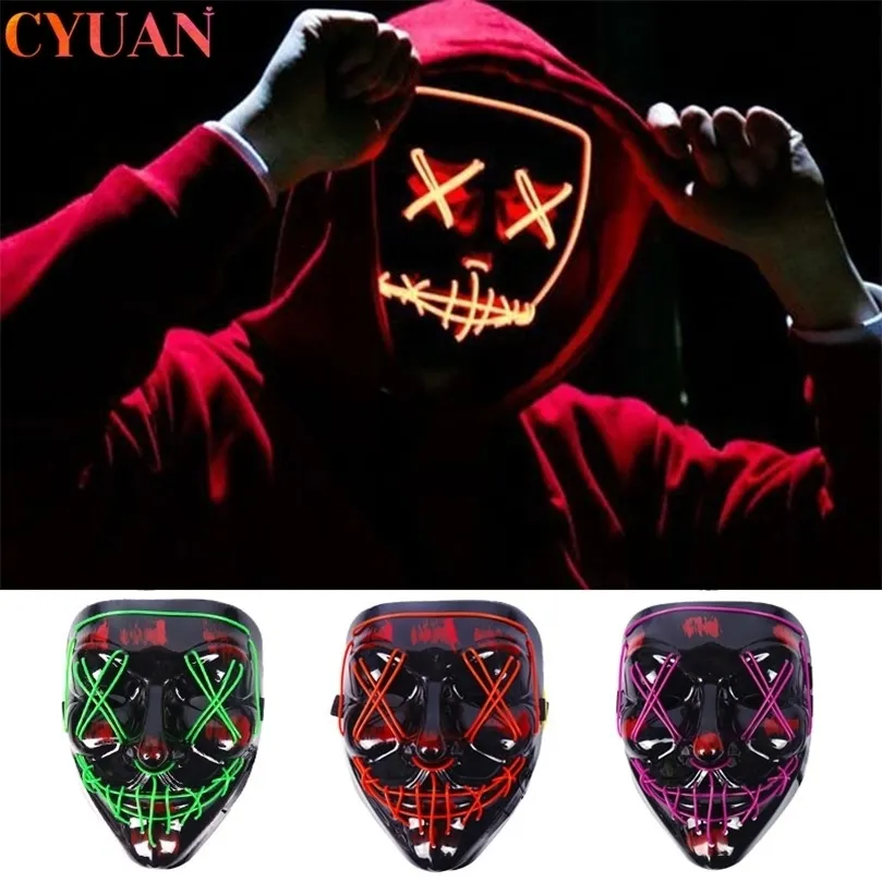 Halloween Decor Glowing Led Mask Masquerade Masks Party Masque Light Up Neon Mask Halloween Party Costume Cosplay Horror Props 220815