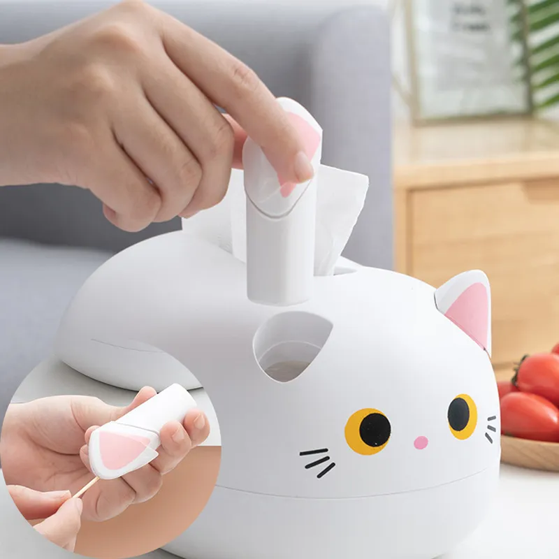 Cute Cat Tissue Box Desktop Toilet Paper Holder Kitchen Bathroom Napkin Storage Container Nordic Style Home Decorat Toothpick 220523