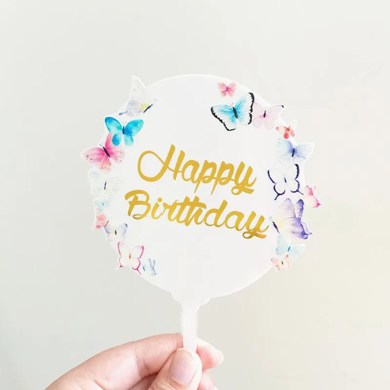 Inne świąteczne zapasy imprezowe, to Bronzing Happy Birthday Cake Topper Butterfly Acrylic Cupcake do Baby Shower Dessert Dekoracja