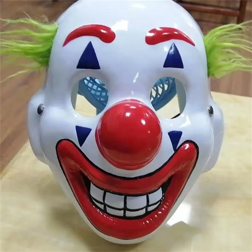 Maschera Cosplay Puntelli Cosplay Horror Spaventoso Clown Maschera per capelli verdi Maschera di Halloween Costume da clown Party T200703