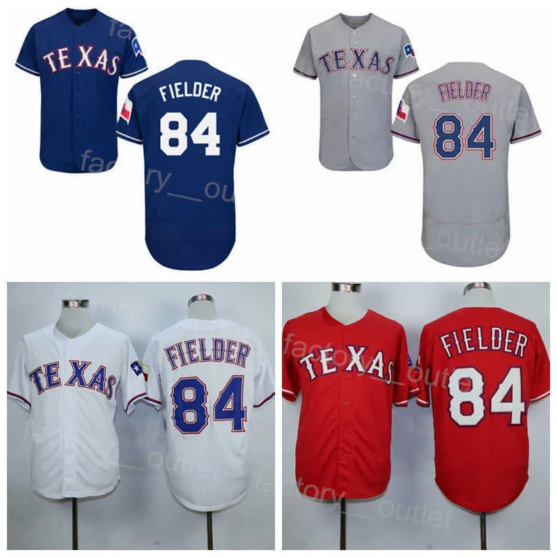 Män Throwback Baseball Retro 84 Prince Fielder Jersey Vintage för sportfans alla sömda Team Red Blue White Grey Color Flexbase Cool Base Cooperstown Top Quality