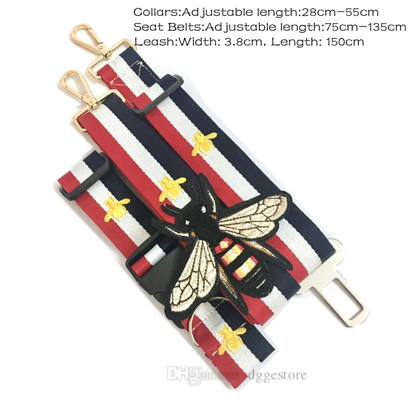 Colliers et laisses pour chiens Set Cute Bee Broderie Designer Collier de chien Ceintures de sécurité Nylon Pet Laisse Harnais pour petits grands chiens French166f