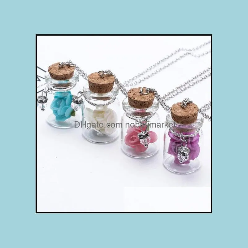 Silver Necklace Luminous Wishing Bottle Glass Crystal Necklaces Pendants Flower Jewelry Accessories Luminous Gem Pendant for Women