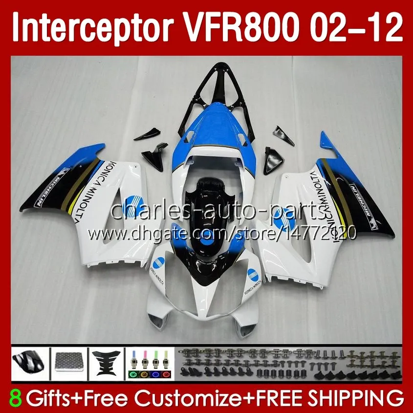 Nadwozi dla Honda Interceptor VFr800 VFR 800 RR CC 800RR 02-12 BODY 129NO.6 800CC VFR800RR 02 03 04 05 06 07 Biały Niebieski BLK VFR-800 2002 2002 2002 2011 2012 Working