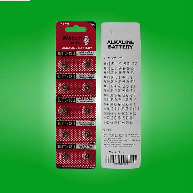 25Cards/Lot AG4 LR626 SR626 377A 1.5V Alkaline Button Cell Battery Watch Batterij 10 stcs per kaart