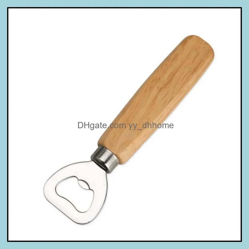 wood bottle opener beer metal stainless steel opener with wood handle wholesale kicthen dinning bar tool