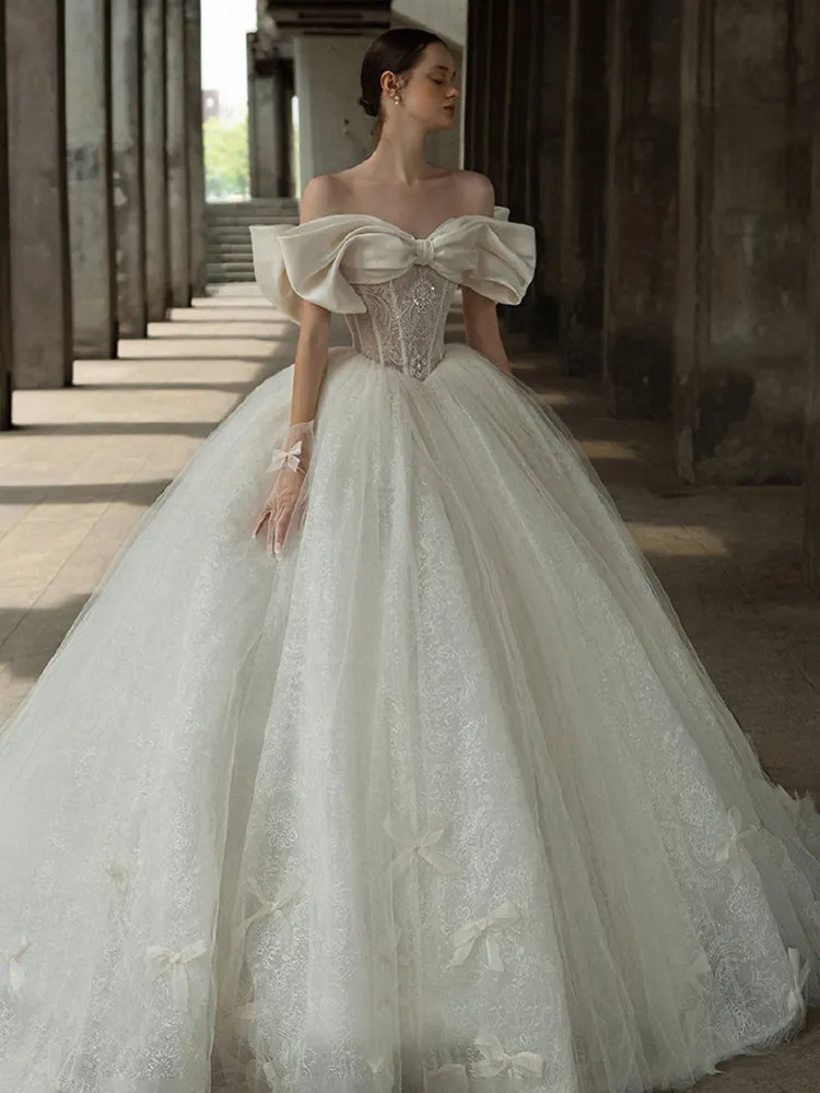 TIXLEAR Fairy Princess Wedding Dress 2023 Satin Elegant Lace Up Applique  Bridal Gown Sweetheart Puff Sleeves Vestidos De Novia - AliExpress
