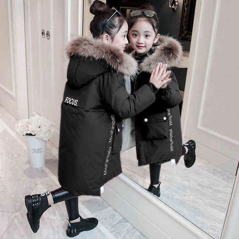 30 Russian Winter Coats Fur Collar Children Coats Girls Waterproof Coat Jacket For Girl Teenager Parka Clothes Runner J220718