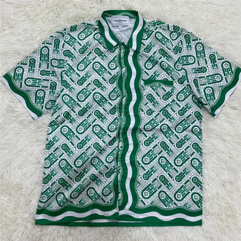 2022ss القمصان الرجال نساء 1 أعلى هاواي طباعة قميص أخضر قصير الأكمام