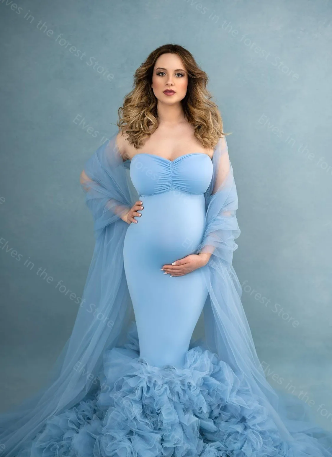 baby blue maternity dress Light Blue Smocked Polka Dot Long Sleeve Maternity Dress – PinkBlush