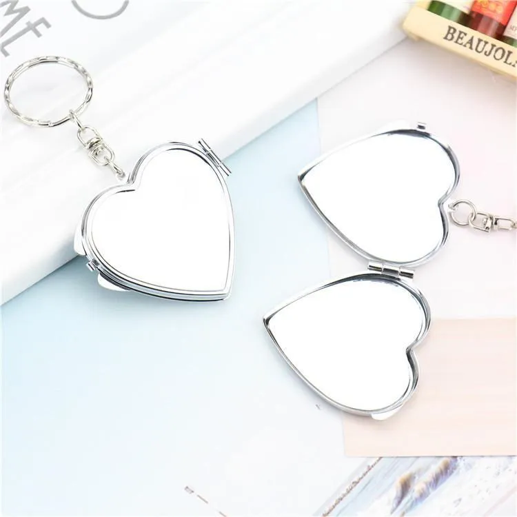 Metal Makeup Mirror with Keychain Party Gifts Heart Circular Square Folding Mirrors Portable Small Mirror