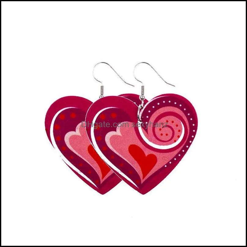 Valentine`s Day Earrings Heart Love Red Lips Double Sided Printed Leather Earrings Wedding Party Jewelry