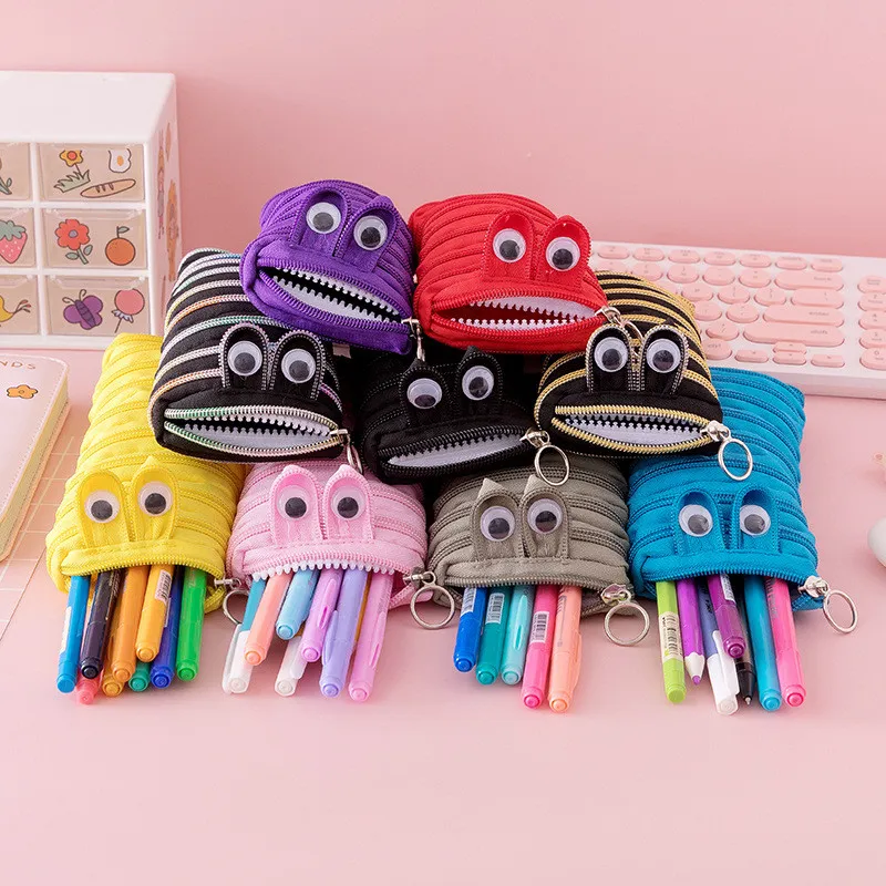 Sacs à crayons mignon monstre Design fermeture éclair stylo sac grande capacité stylos étui enfants garçons filles pochette école papeterie fournitures 2022