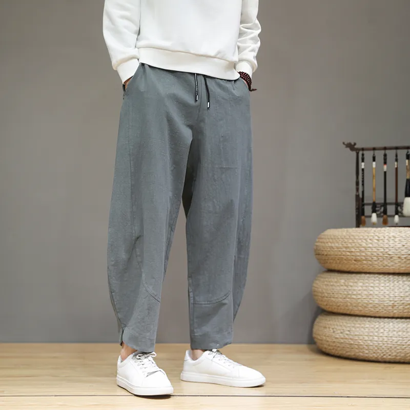 Bawełniany lniany Casual Harem Pants Men Joggers Man Summer Spodni męski chiński styl workowate spodnie harajuku ubrania 220816