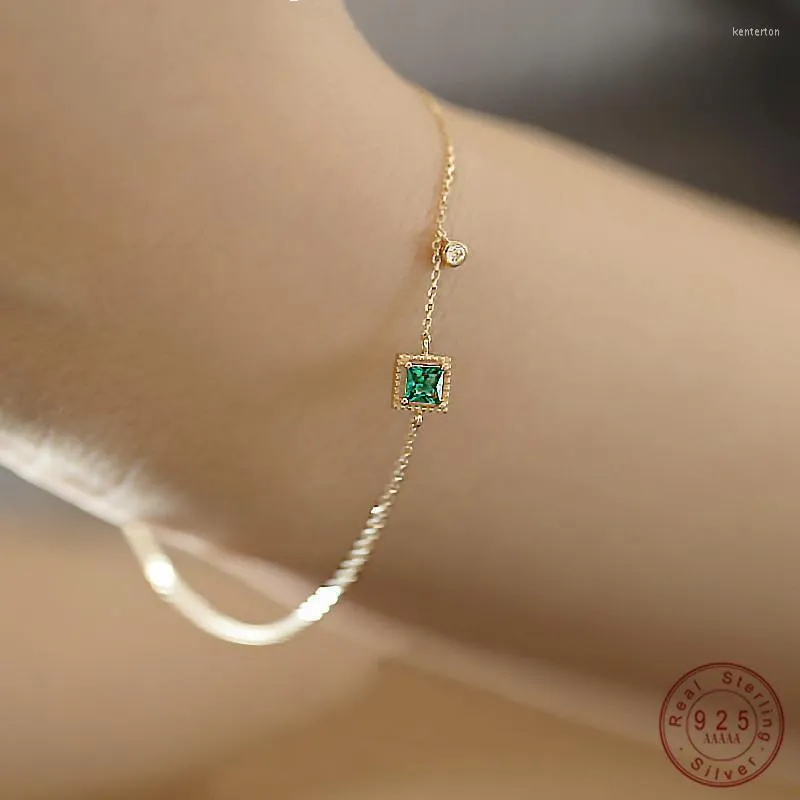 Chaîne à maillons en argent sterling 925 japonais simple bracelet en cristal d'émeraude femmes lumière luxe tempérament placage or 14 carats bijoux cadeau Kent22