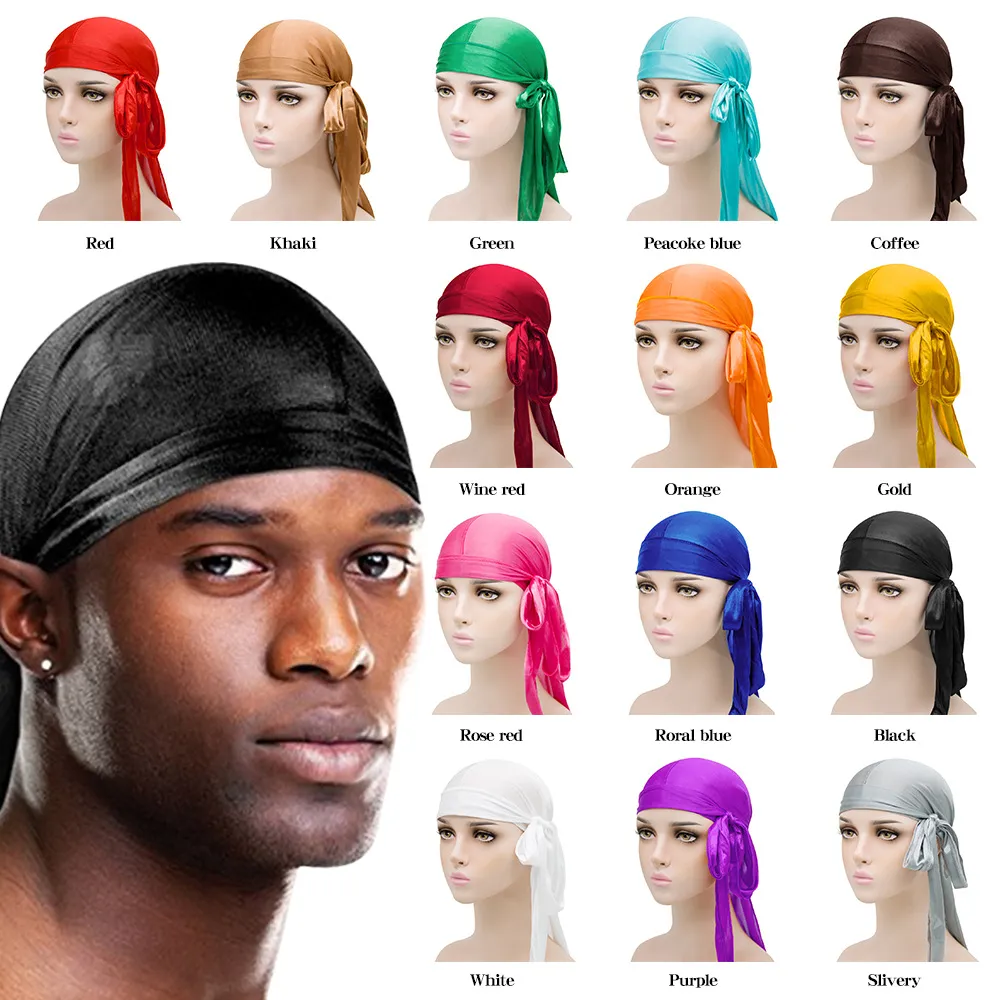 New 25 Designs Men's and Women's Satin Elastic Toe Cap Simulation Silk Thick Long Tail Adult Headband Bandana