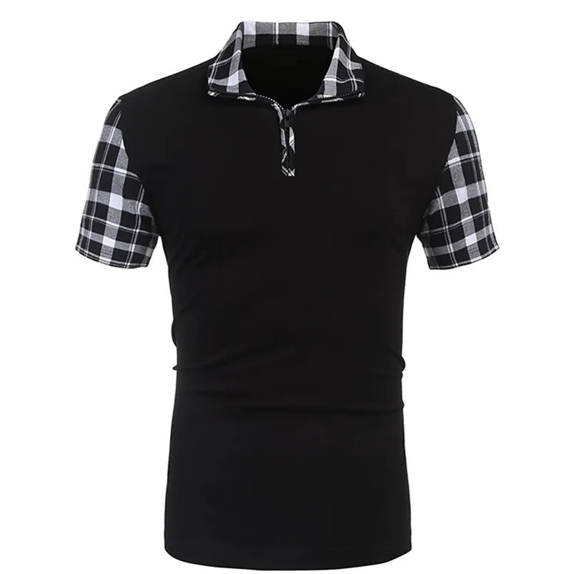 Summer Men's Casual Stritching Short Sleeve Polo Shirt Business Clothes Luxury Tee Male Fashion Grid Zipper Polos Tops Men 220608