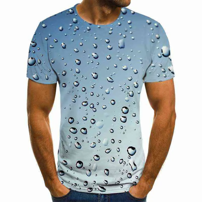 Ny avslappnad personlig t-shirt herr rund hals kort ärm för män t-shirt sommar höga droppar vatten gata style 3D topp l220704