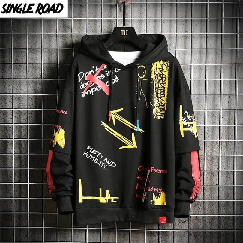 Singleroad Mens Hoodies Hip Hop Print Sweatshirt Male Fashion Harajuku Japanese Streetwear Sweatshirts Black Hoodie Men CJ191219