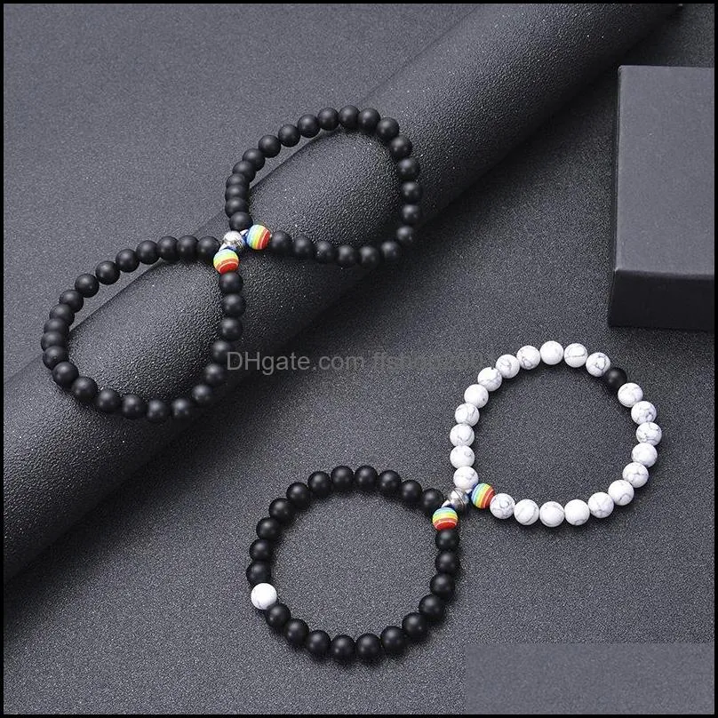 rainbow bead bracelet pride couple lover white howlite black matte magnet bracelets natural stone lgbt relationship jewelry