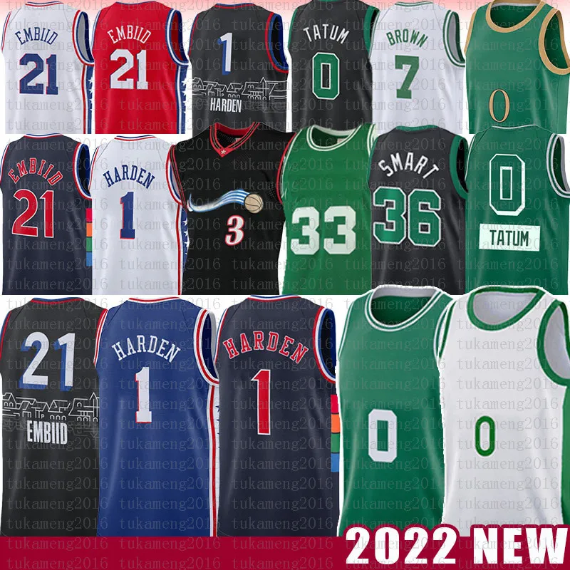 Joel Embiid Jayson Tatum 1 James Harden Basketball Jersey 3 21 0 Allen Iverson 33 Mens Shirts Jaylen Brown Julius Erving Marcus Smart Vintage Jerseys 7 6 36