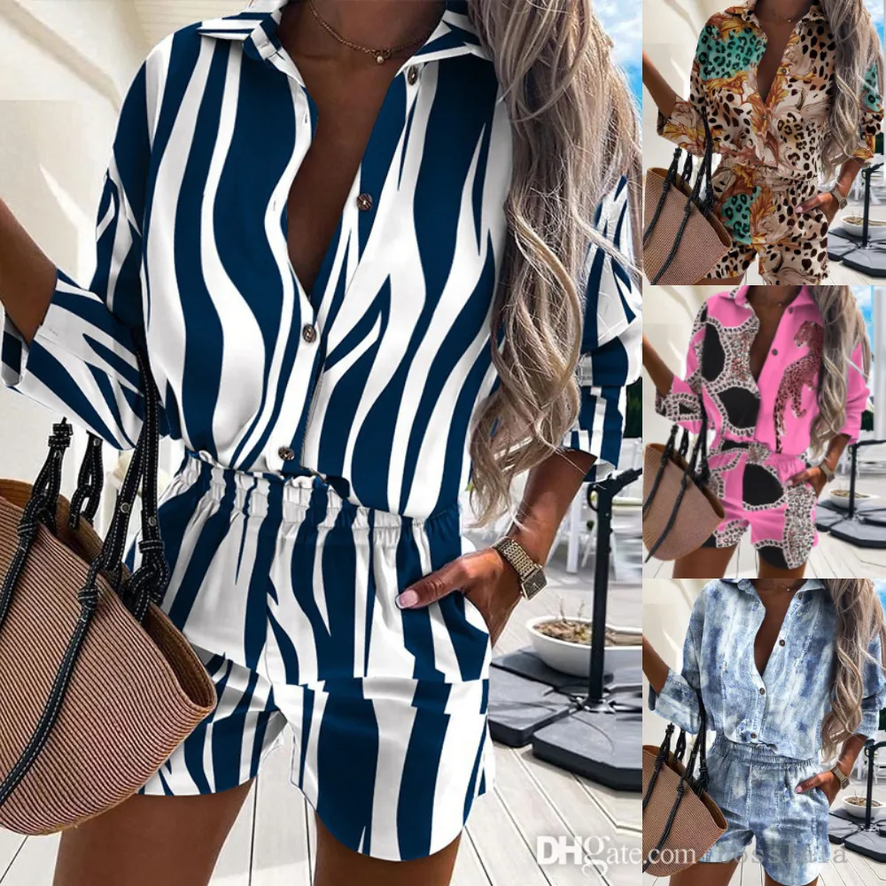 New Fashion Printing Tracksuits Women Button Design Shirt Shorts Set 2022 Spring And Summer Cacaul Outfits