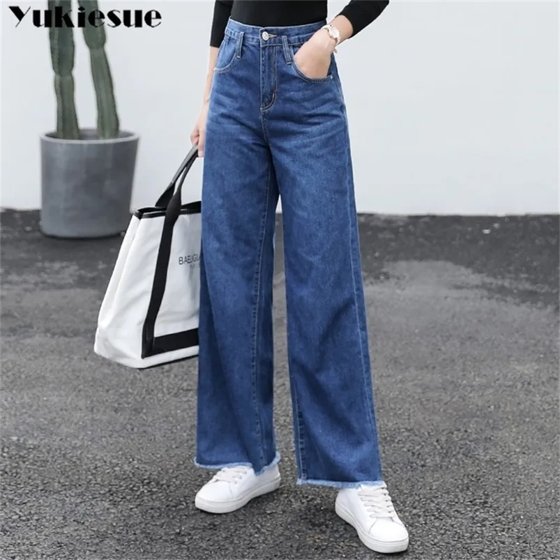 Plus-Size-Jeans für Frauen, schicke Jeans mit weitem Bein, lockerer Denim, hohe Taille, Push-up-Mom-Jeans, Damenhose, weibliche Hose 210412