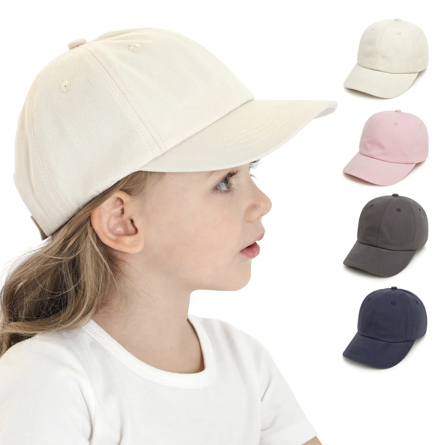 Kids Plain Caps Baseball Caps dla od 8 do 5 lat Summer Curved Beach Sun Visor Toddler Chłopcy Bawełniany kapelusz Regulowany pasek 9 Silne kolory różowy czarny granatowy szary