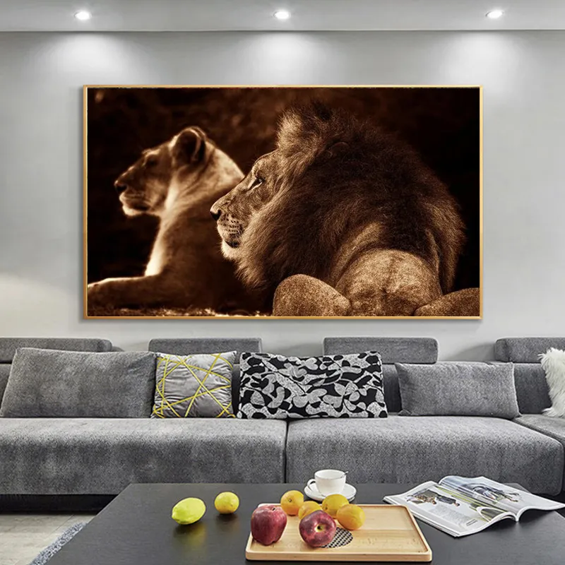 Pósteres e impresiones artísticos en lienzo de la familia de leones salvajes de Afrian, pinturas en lienzo de animales blancos y negros en la pared, imágenes artísticas de leones
