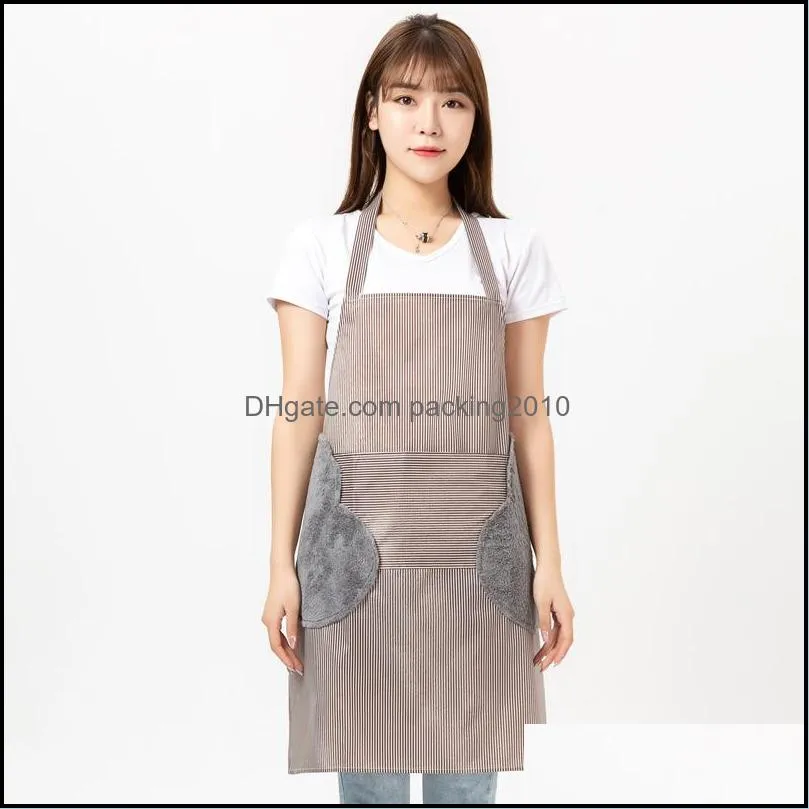household waterproof hand-wiping aprons kitchen apron towel stripes plaid adjustment anti-fouling oil-proof adult home work wy1357