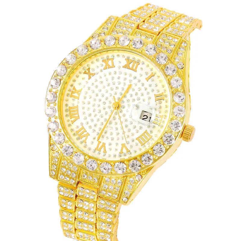 Hip Hop Quartz Polshipwatch Diamond topmerk voor mannen Luxe Iced Out Gold Watch Relogio Masculino Drop Tipping