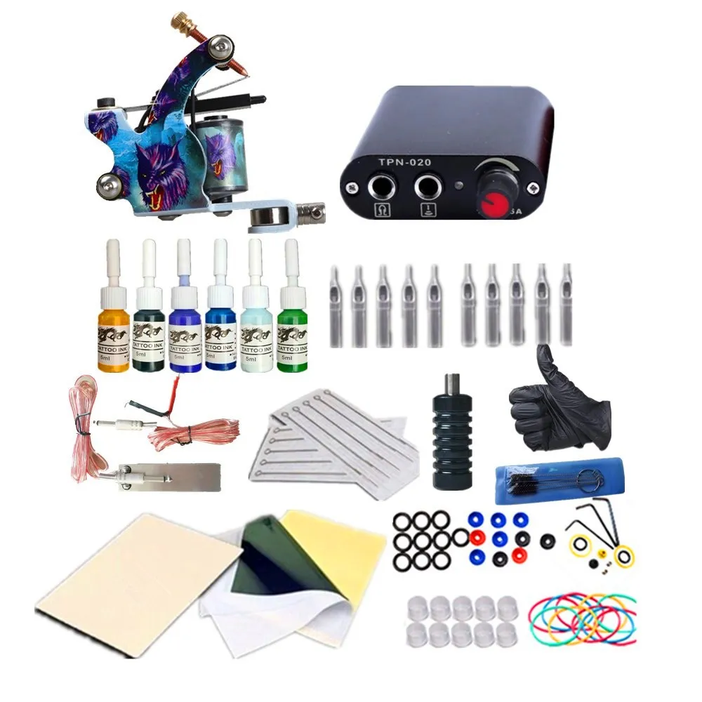 Complete Tattoo Mchine Kit For Starter Beginner Power Supply Inks Needles Guns Small Body Art Machine Set Beauty&Makeup Set