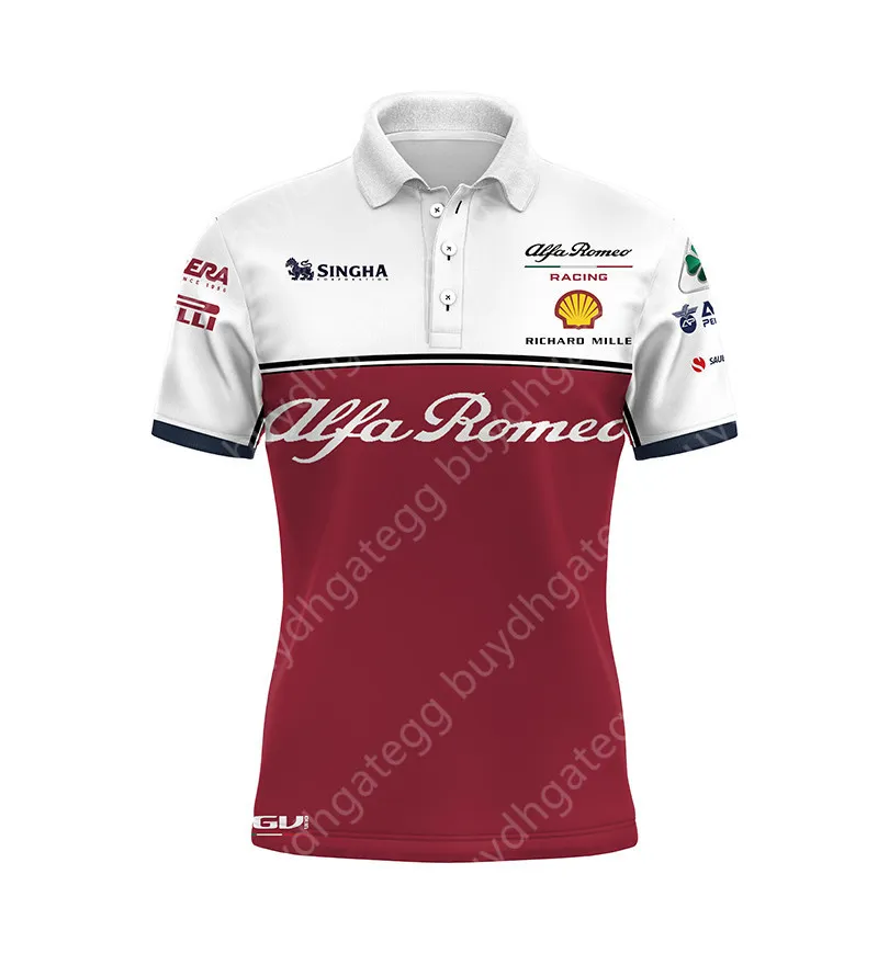 V4qg 2022 Yeni Yarış Takımı Formula Kısa Kollu Polo Erkek Gömlek Alfa Romeo Sauber Raikkonen Yaz 8w1v