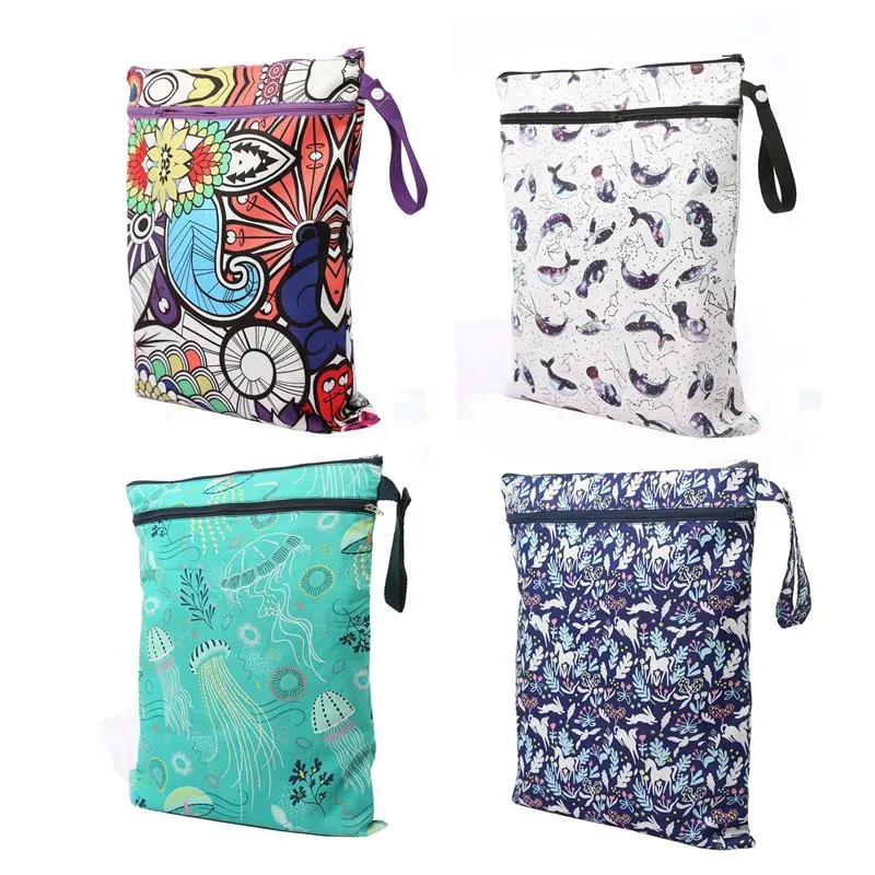 Cartoon Printing Storage Bags Baby Protable Nappy Reusable Washable Wet Dry Cloth Zipper Waterproof Diaper Bag Baby Nappy