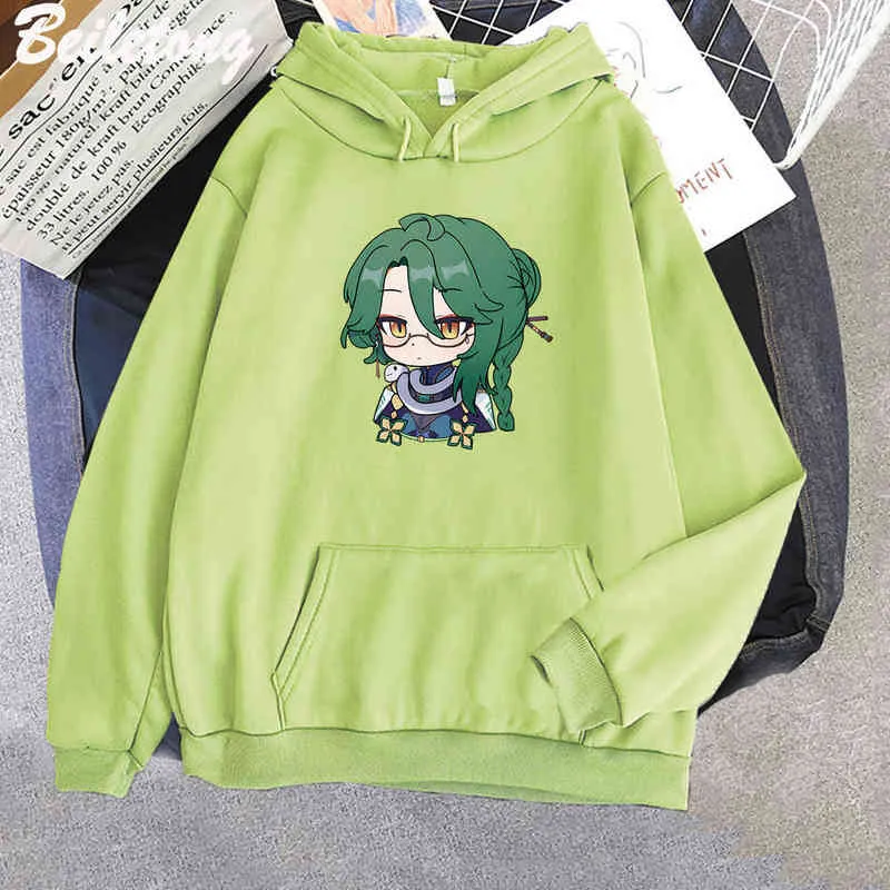 Baizhu jenshin etkisi hoodies karikatür sevimli baskı sweatshirts kadın 2022 yeni kış bahar moda üstleri kawaii giyim estetik y220713