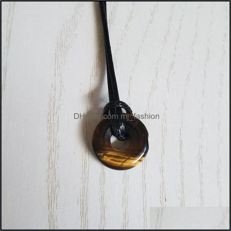 18mm tiger eye high quality assorted natural stone gogo donut pendant necklace simple stylish big hole loose beads charm mjfashion